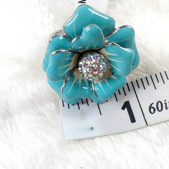 Hypoallergenic Blue Flower Statement Ring Stainless Steel Statement Ring - Picture 8 of 9